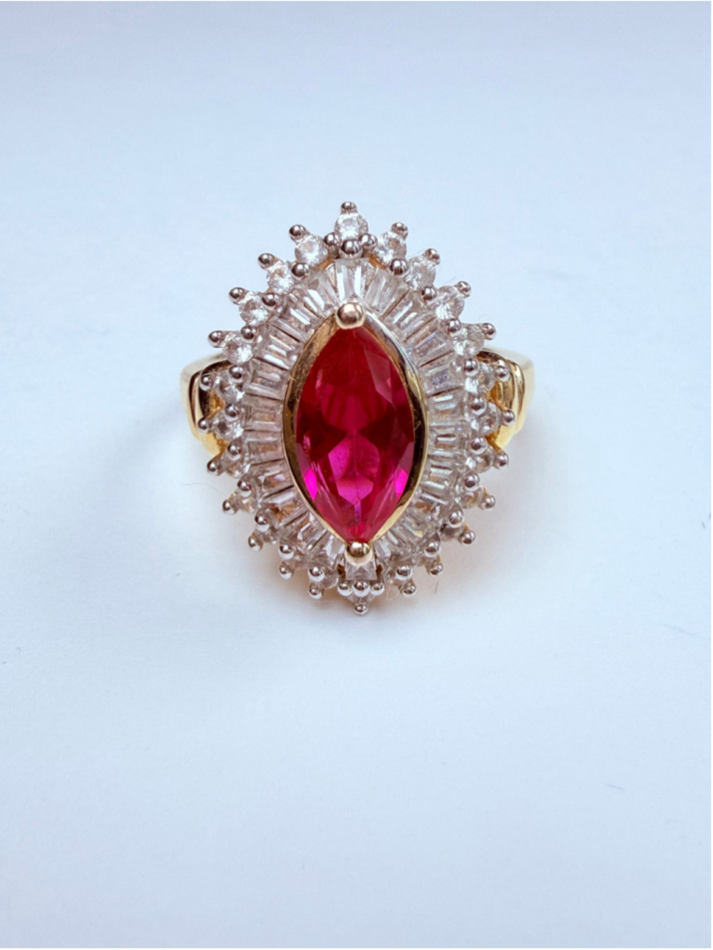 Marquise Ruby & White Sapphire Sterling Silver Cocktail 18K Gold Vermeil Ring